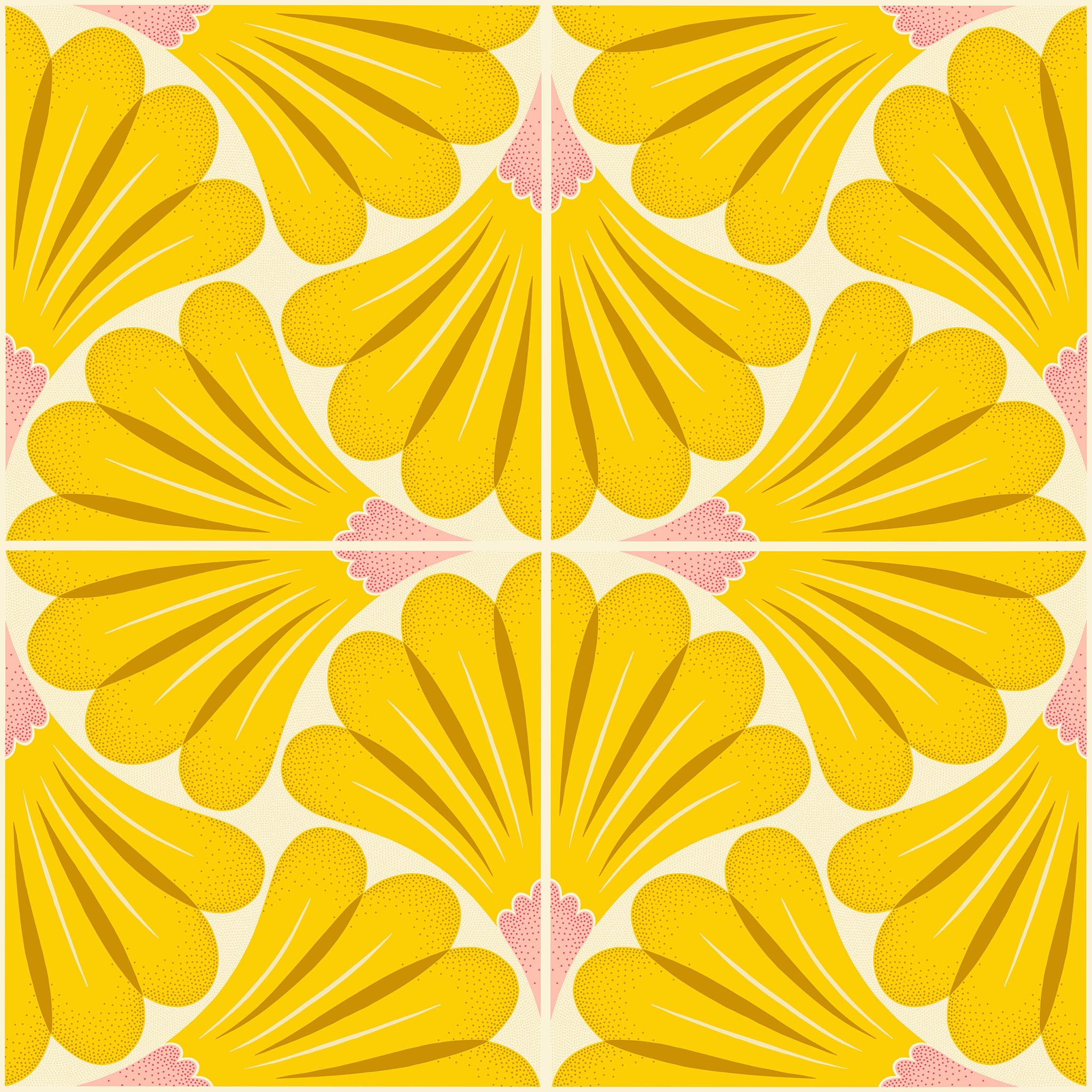 Yellow floral pattern on a pink and beige background